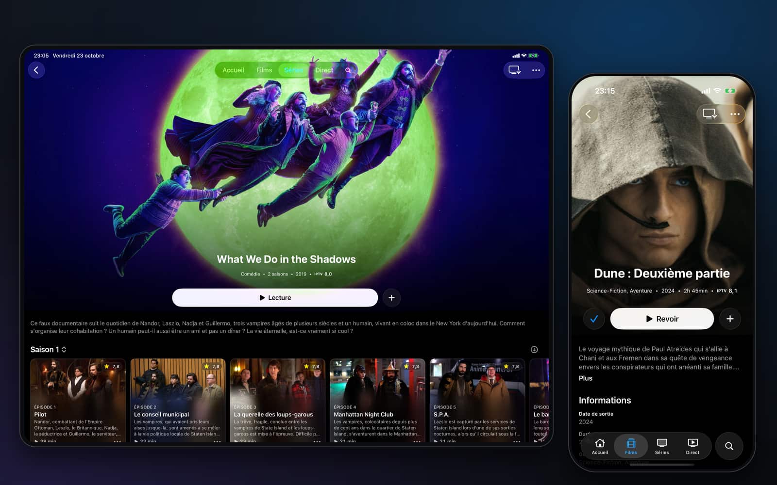 Noz IPTV screen: Movies and series