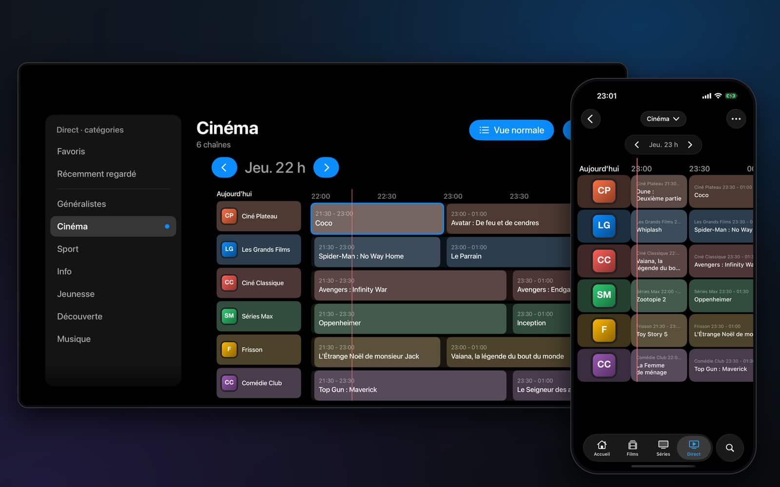 Noz IPTV screen: TV guide