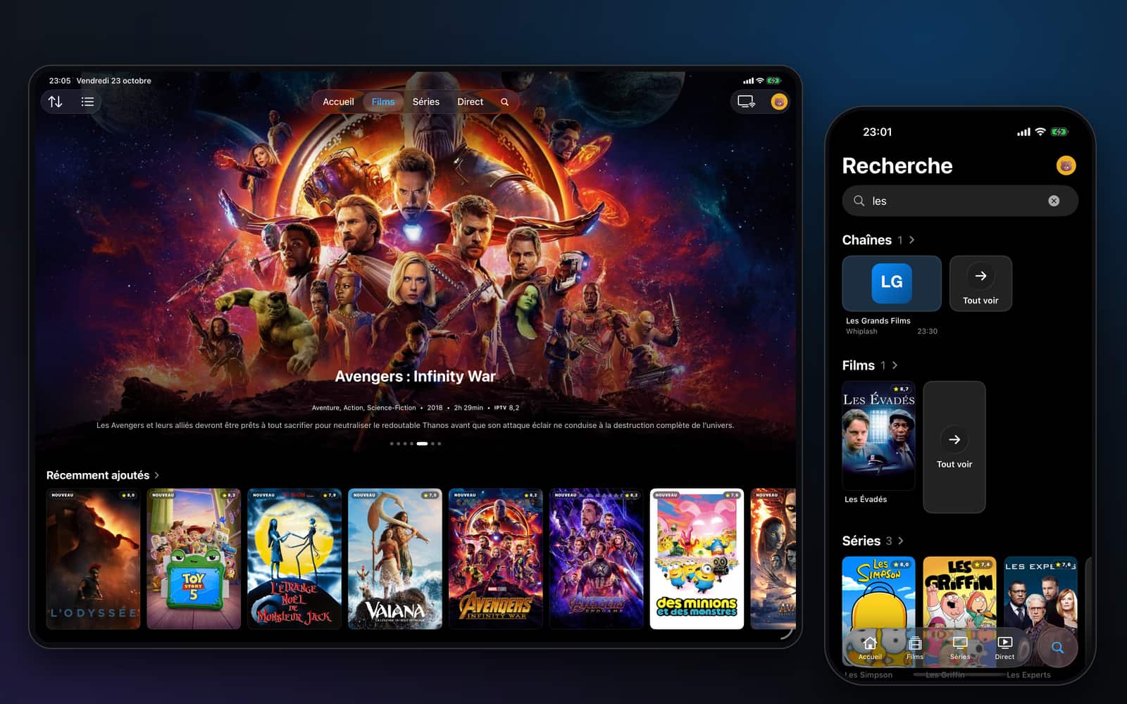 Noz IPTV screen: Search and favorites